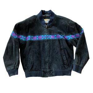 Vintage 80s MESA RIDGE Soft Leather Suede Southwest Aztec Bomber Jacket Men’s S